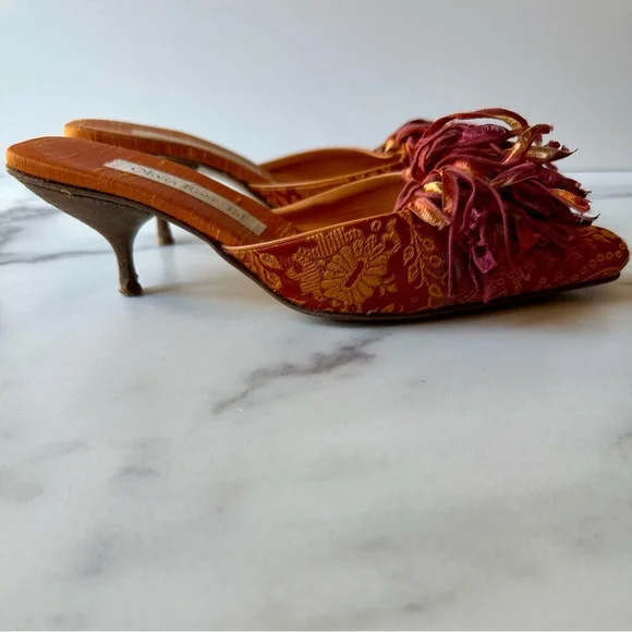 Olivia Rose Tal Silk Pom-Pom Mules Size 8 - Picture 3 of 12